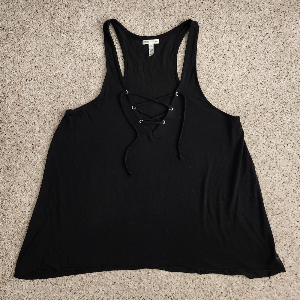 PINK Victoria's Secret Black Lace-Up Tank